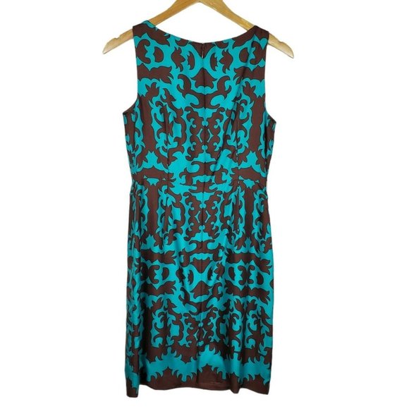 Vintage Donna Morgan Turquoise Brown Silk Sheath - Picture 4 of 12